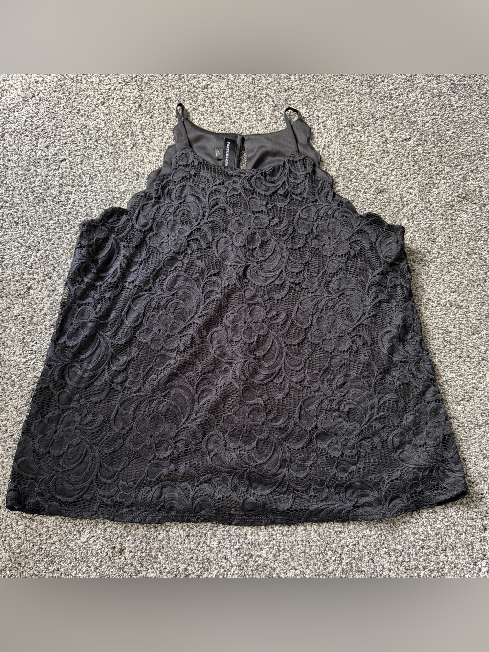 Fortune + Ivy black lace tank top with floral embroidery, size L #lace #floral